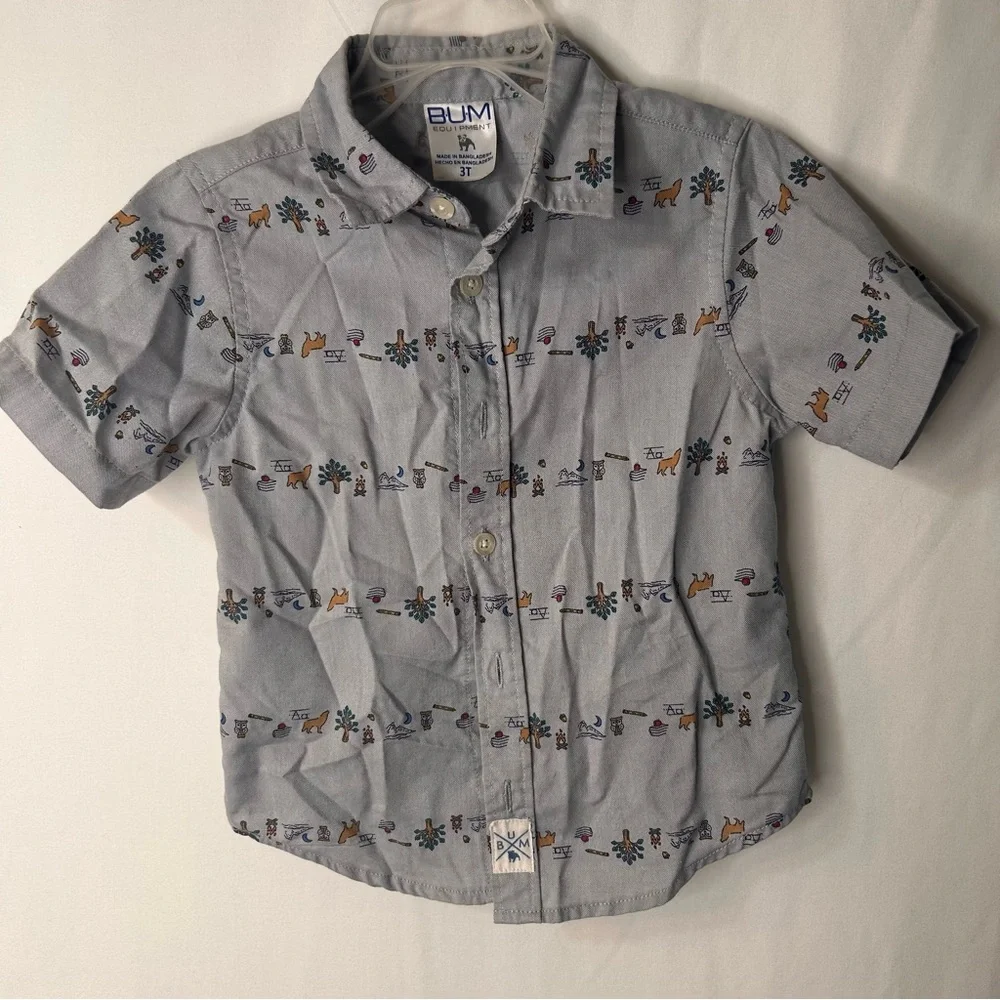 B.U.M Equipment Kids Gray Animal Print Button Down Shirt 3T